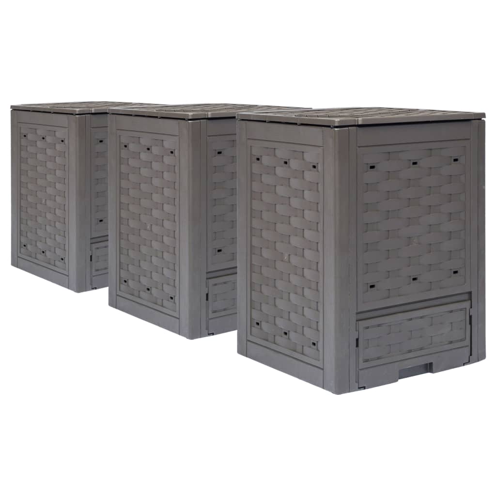 Garden Composters 3 pcs 60x60x83 cm 900 L Plastic Rattan