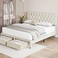 Functional Elegance  Bed with 2 Drawers, Fabric and 3-Year Warranty