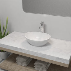 Bathroom Basin with Mixer Tap Ceramic Oval