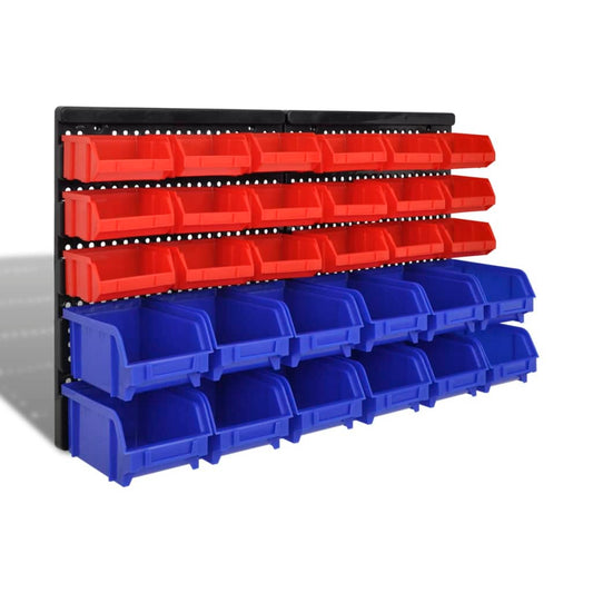 Wall Mounted Garage Plastic Storage Bin Set 30 pcs Blue &