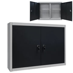 Wall Mounted Tool Cabinet Industrial Style Metal  and Black