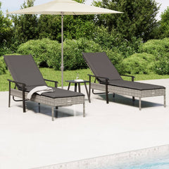 Sun Loungers 2 pcs with Table and Cushions  Poly Rattan